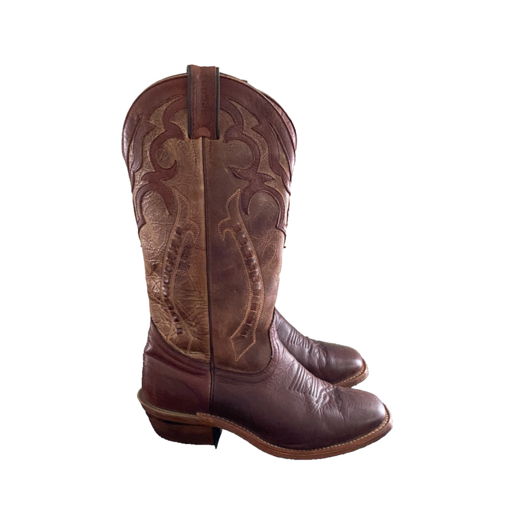 Vintage Boulet Hand Tooled Leather Cowgirl Boots Size 7C Brown Canada Rodeo